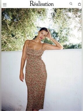 Réalisation Par Olive Floral “the alba” Slip Midi Dress with Red Print